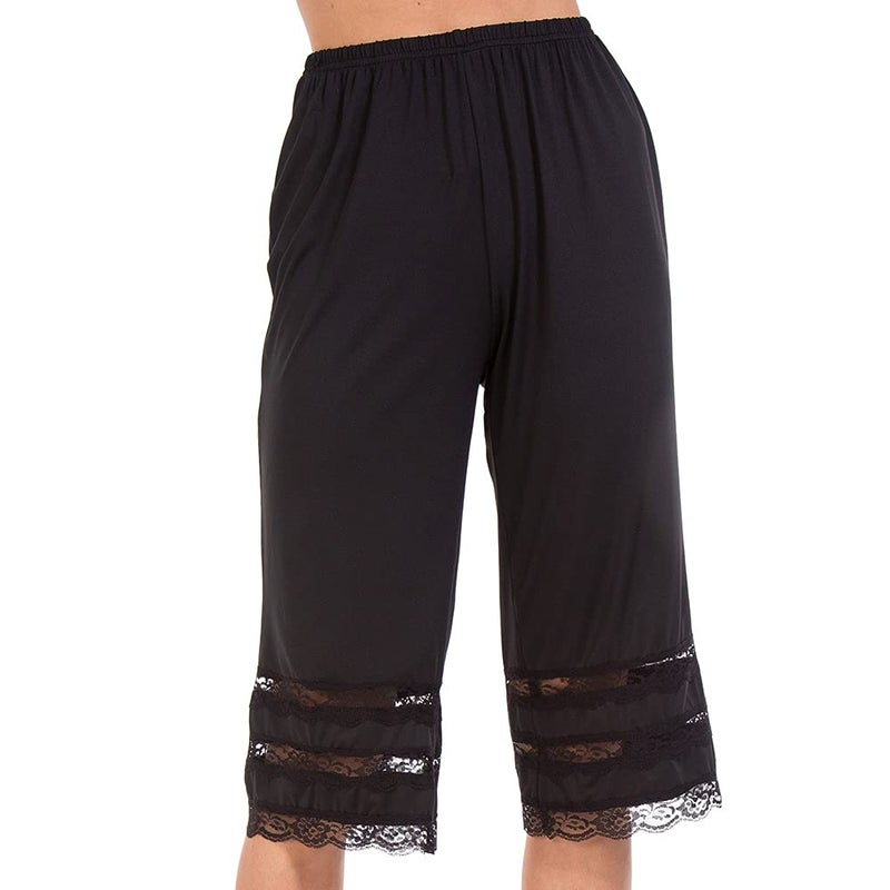 MANCYFIT Pettipant Half Slip for Women Bloomers 12-18" Inseam Wide Leg Lace Pajama Pants (Black, X-Large) - Image 1
